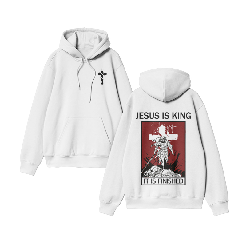 Unisex Jesus Is King Print Hoodie - White - US16-18(2XL) - image 3