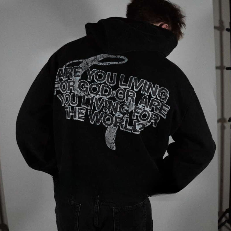 Unisex Are You Living For God Or Are You Living For The World Print Hoodie - image 1