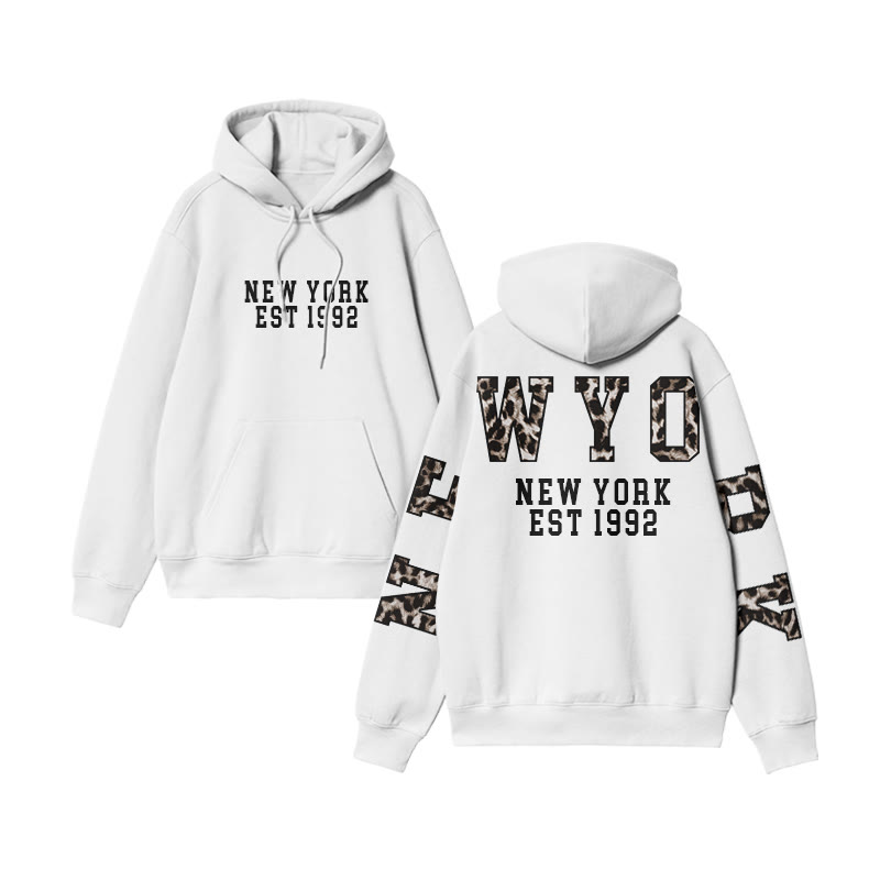Unisex Leopard New York Print Hoodie - White - US16-18(2XL) - image 3