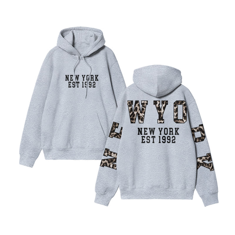 Unisex Leopard New York Print Hoodie - Grey - US16-18(2XL) - image 4
