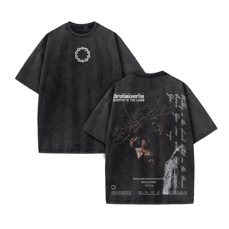 Unisex Father Forgive Them Print Acid Washed T-shirt - image 2