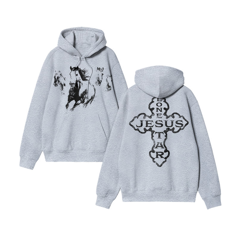 Unisex Lone Star Jesus Print Hoodie - Grey - US16-18(2XL) - image 4