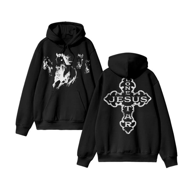 Unisex Lone Star Jesus Print Hoodie - Black - US16-18(2XL) - image 2