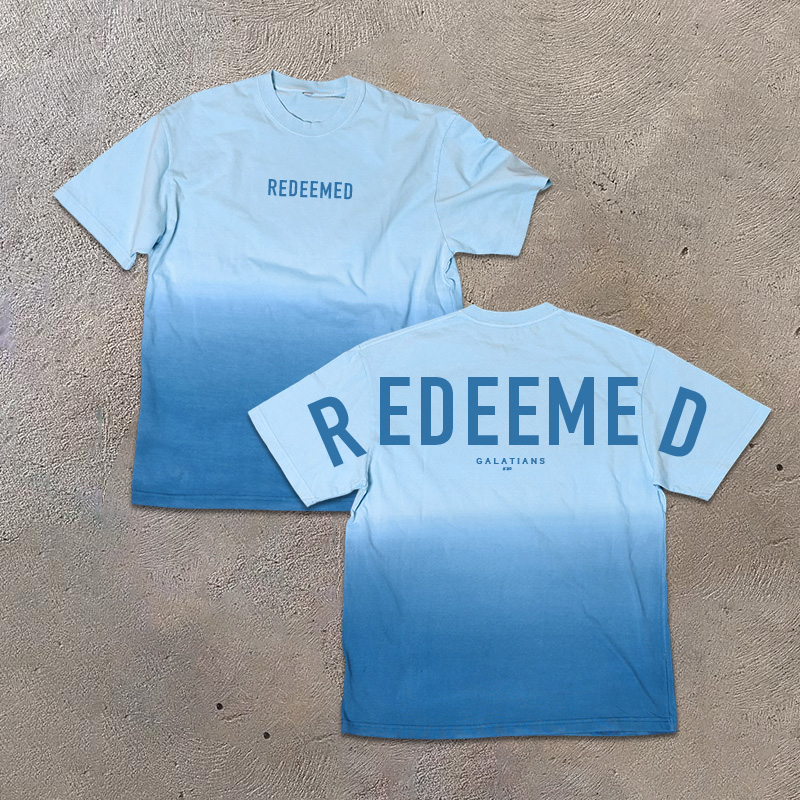 Unisex Redeemed Galatians 2:20 Print Ombre Acid Washed T-shirt - Blue - US24-26(4XL) - image 2