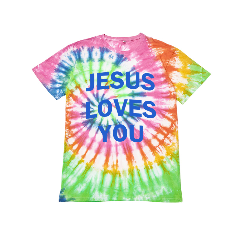 Unisex Jesus Loves You Print Tie-dye T-shirt - Pink - US40-42(7XL) - image 2