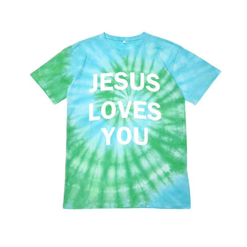 Unisex Jesus Loves You Print Tie-dye T-shirt - Green - US40-42(7XL) - image 1