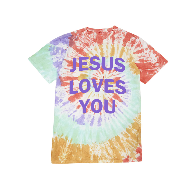 Unisex Jesus Loves You Print Tie-dye T-shirt - Orange - US40-42(7XL) - image 3