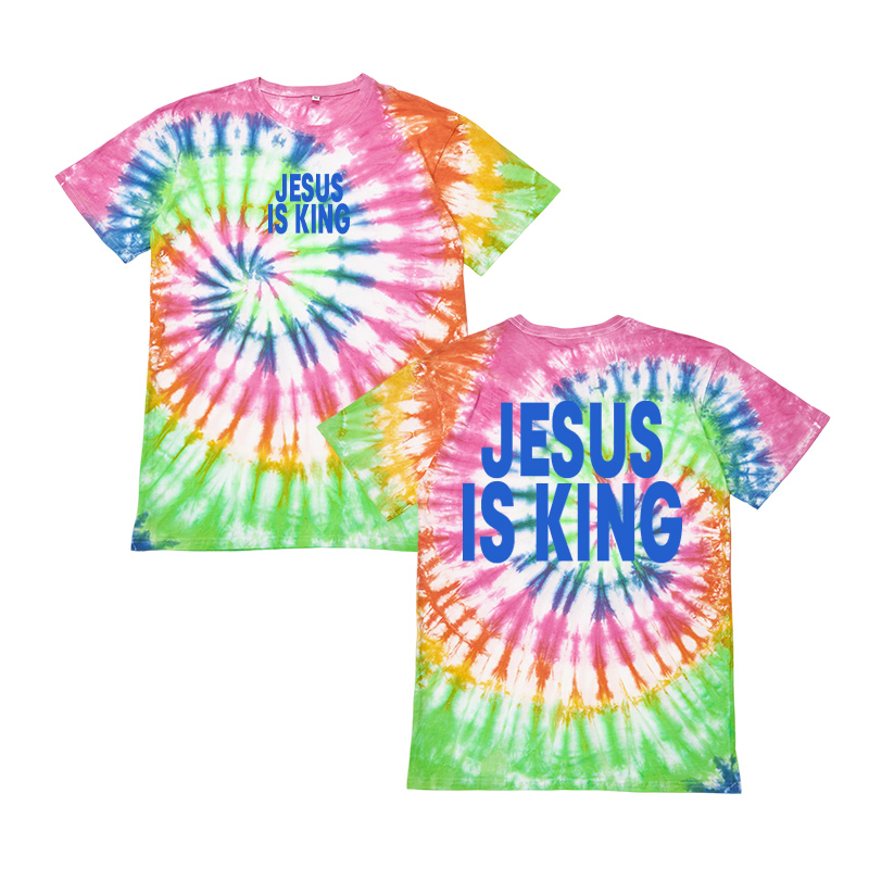 Unisex Jesus Is King Print Tie-dye T-shirt - Pink - US40-42(7XL) - image 2