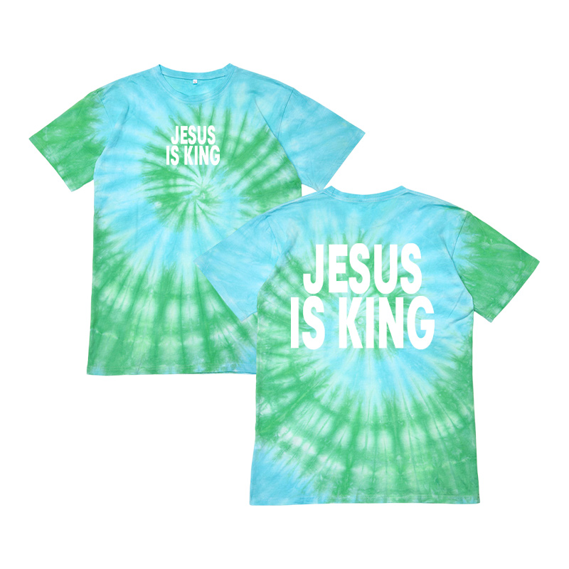 Unisex Jesus Is King Print Tie-dye T-shirt - Green - US40-42(7XL) - image 1