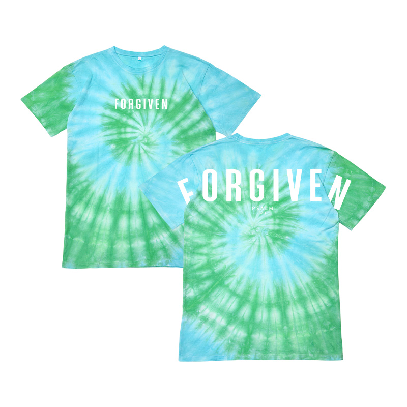 Unisex 100% Cotton Forgiven Psalm 32:1 Print Tie-dye T-shirt - Green - US40-42(7XL) - image 1