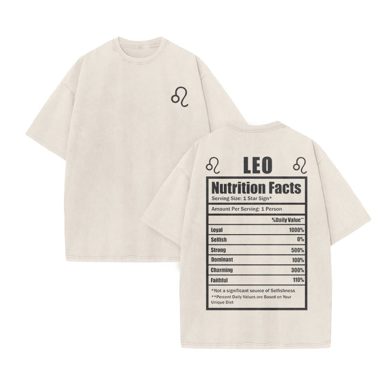 Leo Nutrition Facts Print Acid Washed T-shirt - Beige - US20-22(3XL) - image 3