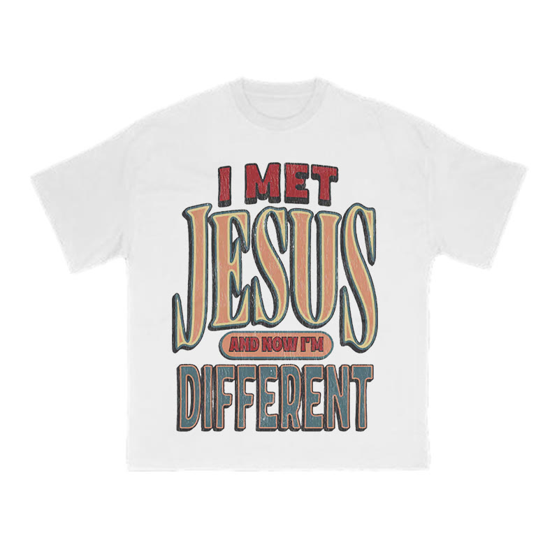 Unisex I Met Jesus And Now I'm Different Print T-shirt - White - US16-18(2XL) - image 6