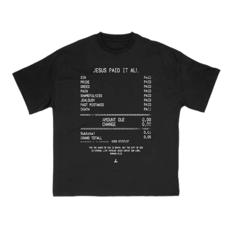Unisex Jesus Paid It All Print T-shirt - Black - US16-18(2XL) - image 2