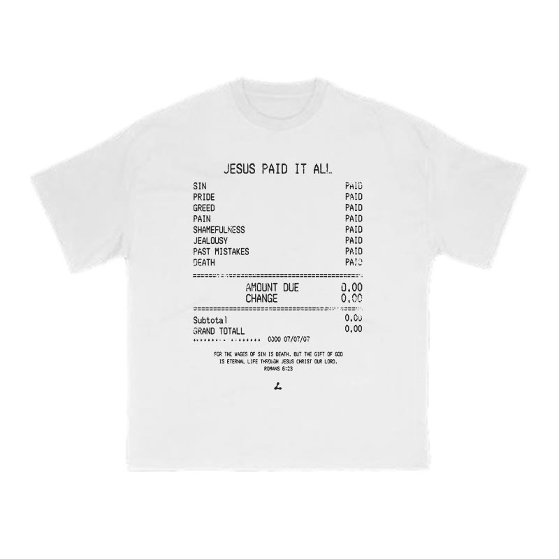 Unisex Jesus Paid It All Print T-shirt - White - US16-18(2XL) - image 1