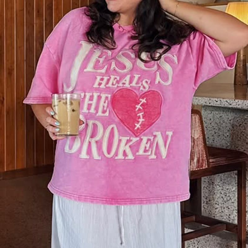 Unisex Jesus Heals The Broken Print Acid Washed T-shirt - image 2