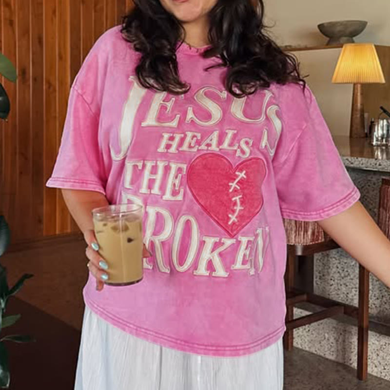 Unisex Jesus Heals The Broken Print Acid Washed T-shirt - image 1
