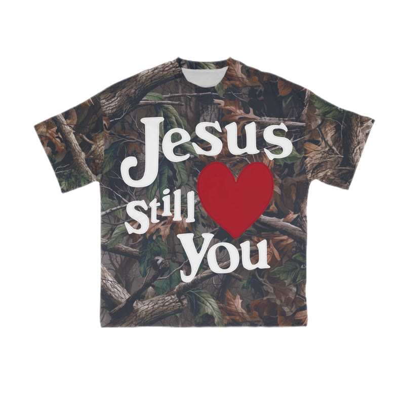 Unisex Jesus Still Love You Dead Leaves Camouflage Print T-shirt - Coffee - 8XL - image 2
