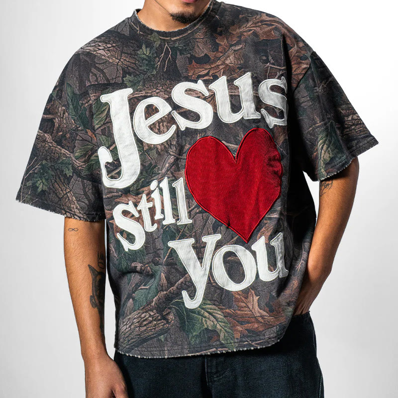 Unisex Jesus Still Love You Dead Leaves Camouflage Print T-shirt - image 1