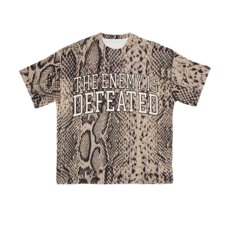 Unisex The Enemy Is Defeated Snake Print T-shirt - Khaki - 8XL - image 2