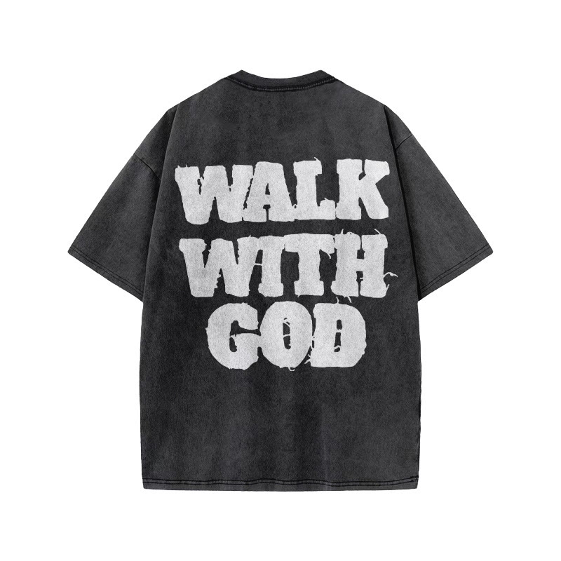 Unisex Walk With God Print Acid Washed T-shirt - image 1
