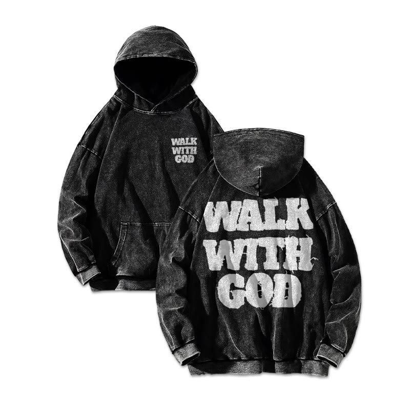 Unisex Walk With God Printed Washed Hoodie  - Black - US16-18(2XL) - image 2
