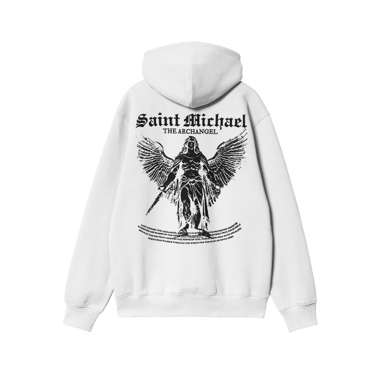 Unisex Saint Michael The Archangel Print Hoodie - White - US16-18(2XL) - image 2