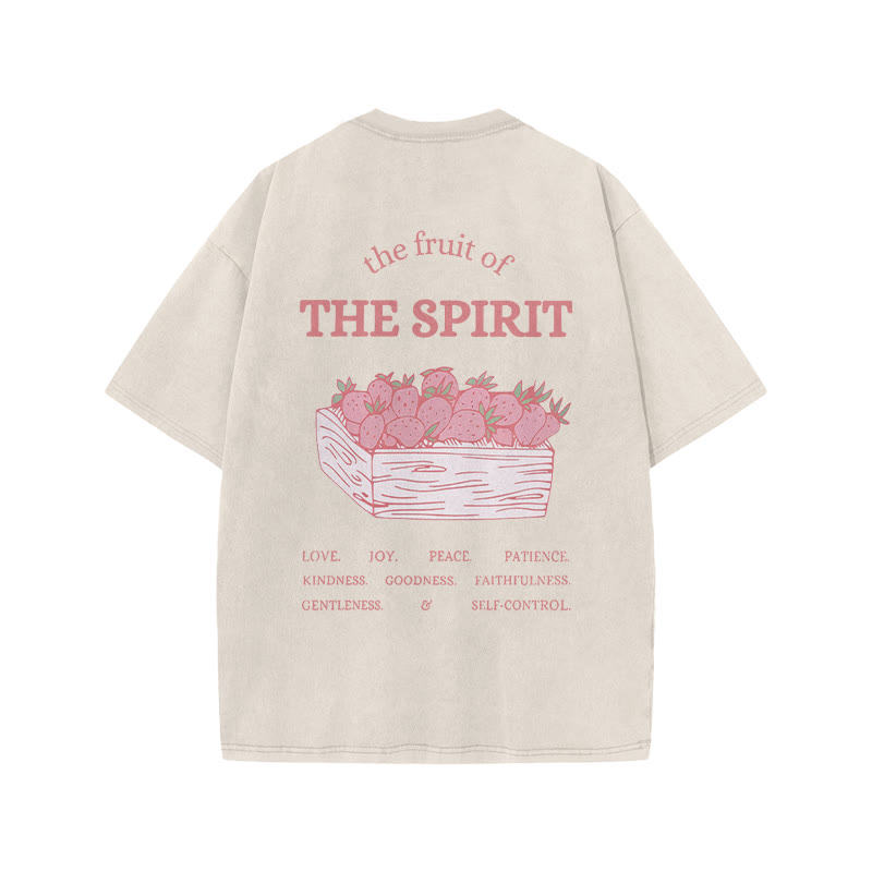 100% Cotton Vintage The Fruit Of The Spirit Print Acid Washed Unisex T-shirt - Apricot - 3XL - image 2