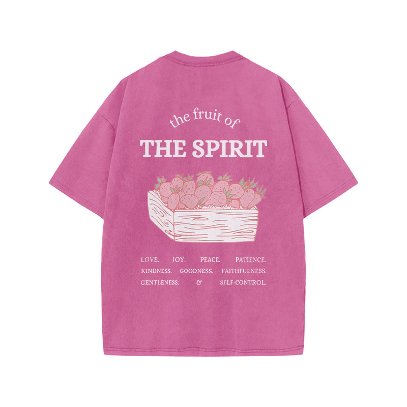 100% Cotton Vintage The Fruit Of The Spirit Print Acid Washed Unisex T-shirt - Pink - 3XL - image 1