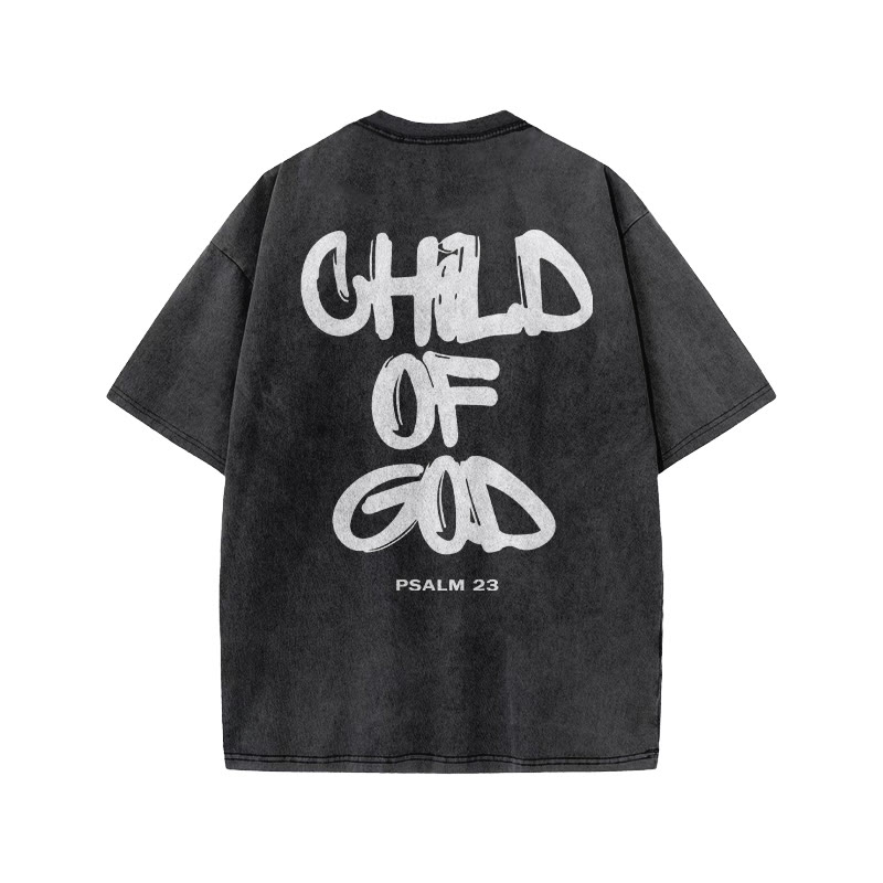 Unisex 100% Cotton Child Of God Print Acid Washed T-shirt - Black - 3XL - image 1