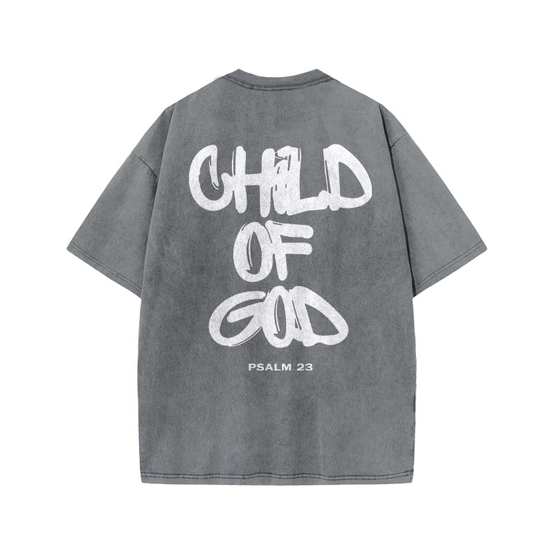 Unisex 100% Cotton Child Of God Print Acid Washed T-shirt - Grey - 3XL - image 3
