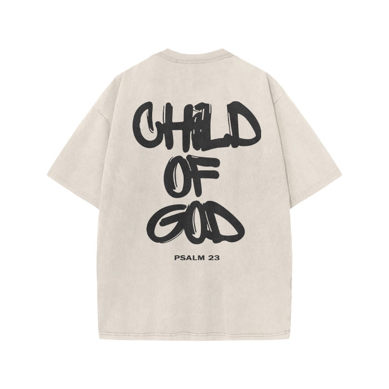 Unisex 100% Cotton Child Of God Print Acid Washed T-shirt - Beige - 3XL - image 2