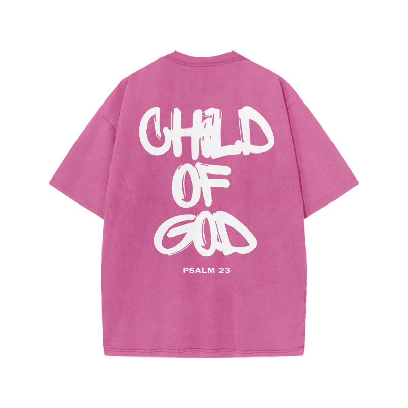 Unisex 100% Cotton Child Of God Print Acid Washed T-shirt - Pink - 3XL - image 4