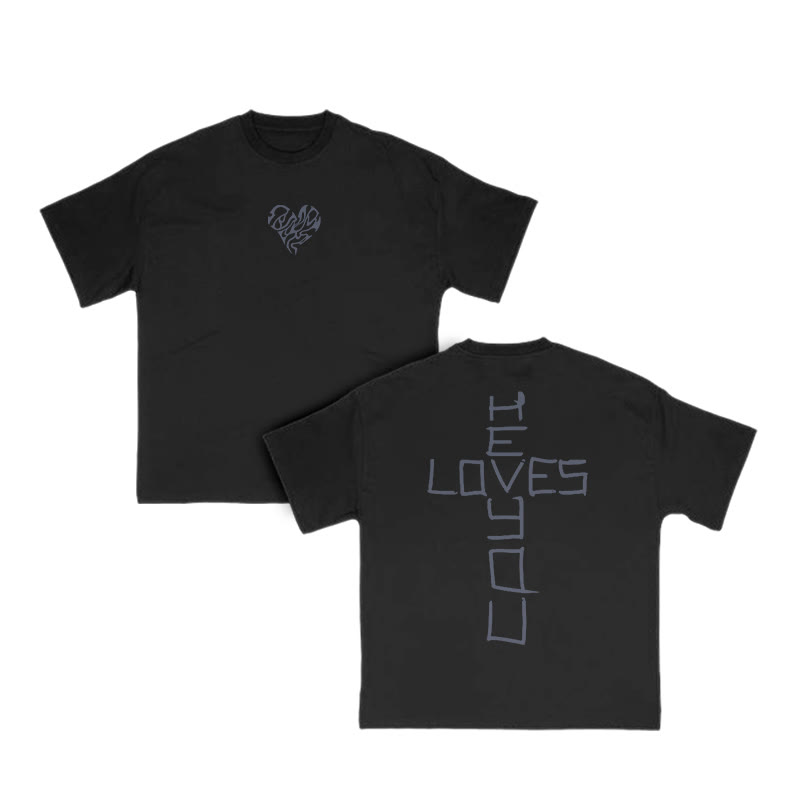 Unisex He Loves You Print T-shirt - Black - US16-18(2XL) - image 3