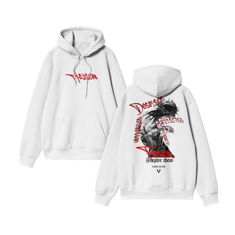 Unisex Despised Afflicted Father Forgive Them Print Hoodie - White - US16-18(2XL) - image 3