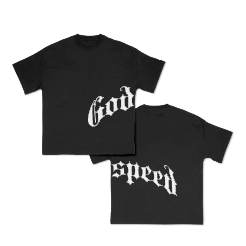 Unisex God Speed Print T-shirt - Black - US16-18(2XL) - image 1