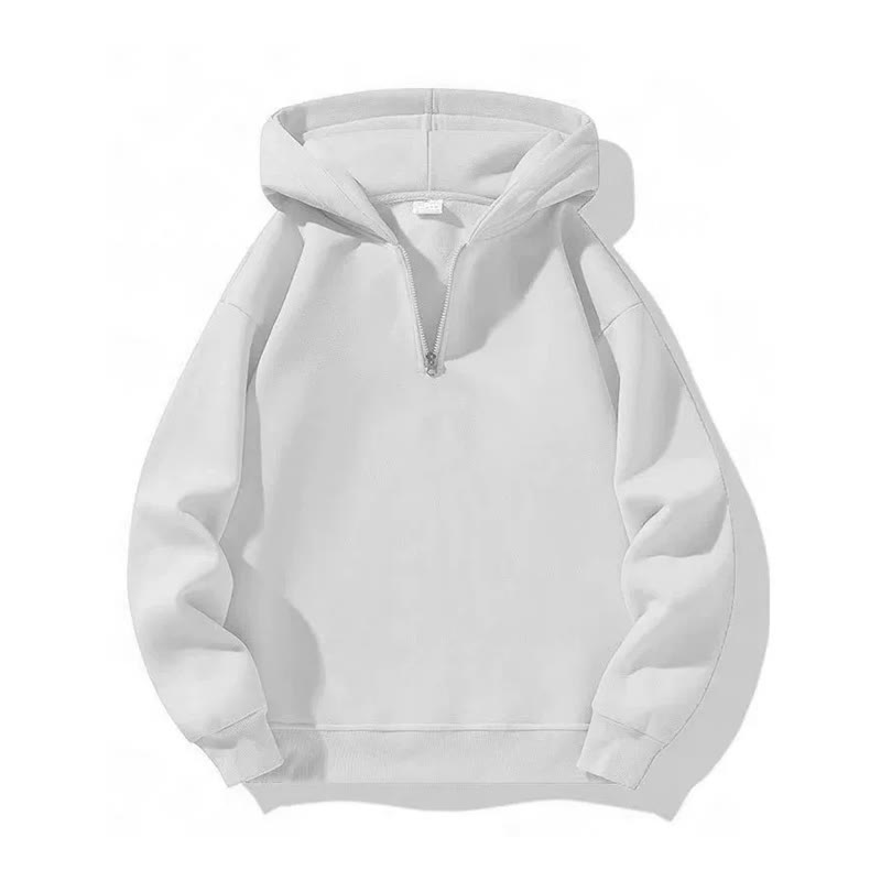 Solid Color Half-zip Hoodie - White - US20-22(3XL) - image 3