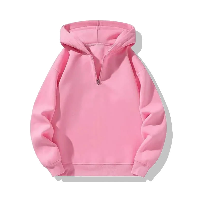Solid Color Half-zip Hoodie - Pink - US20-22(3XL) - image 8