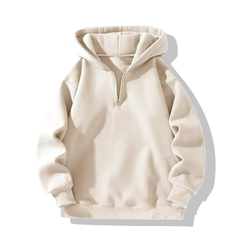 Solid Color Half-zip Hoodie - Beige - US20-22(3XL) - image 4