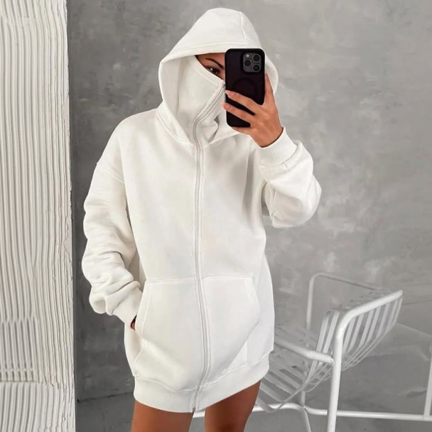 Unisex Solid Color Zipper Double Layer Hat Hoodie - image 2