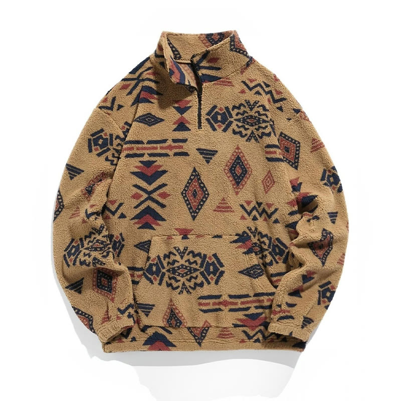 Ethnic Style Stand-up Collar Furry Sweatshirt - Brown - 2XL - image 1