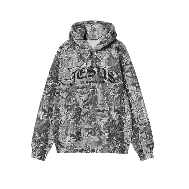 Unisex Jesus Faith Over Fear Dead Leaves Camouflage Print Hoodie - Grey - US28-30(4XL) - image 1