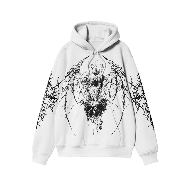 Unisex Skull Wings Angel Print Hoodie - White - US16-18(2XL) - image 2