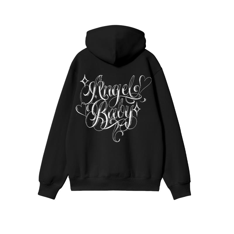 Unisex Angel Baby Print Hoodie - Black - US16-18(2XL) - image 1