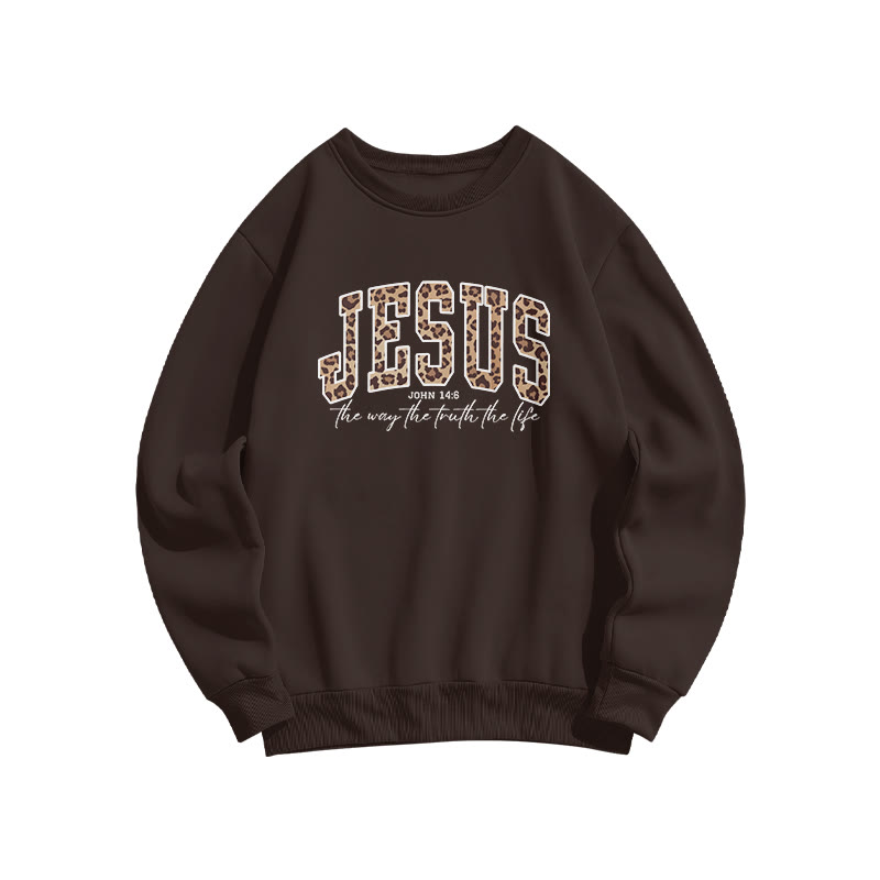 Unisex Jesus Leopard Print Sweatshirt - Coffee - US16-18(2XL) - image 5