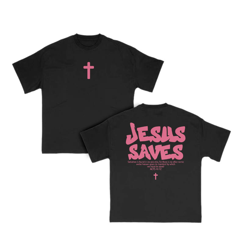 Unisex Jesus Saves Cross Print T-shirt - Black - US16-18(2XL) - image 2