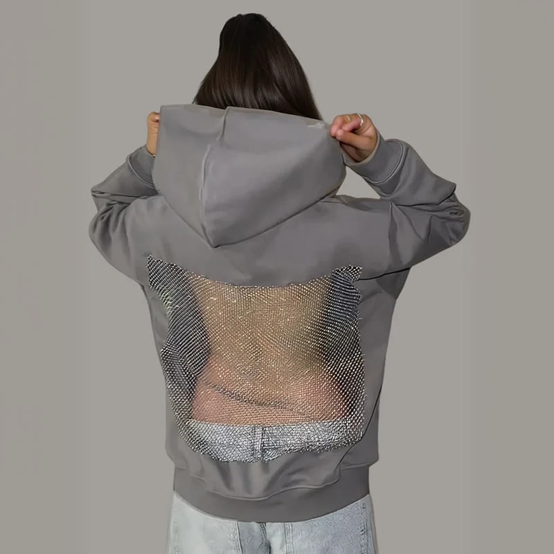 Solid Color Hollow Mesh Splicing Long-sleeved Hoodie - image 12