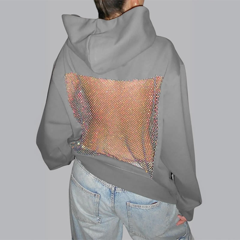 Solid Color Hollow Mesh Splicing Long-sleeved Hoodie - Grey - US16-18(2XL) - image 5