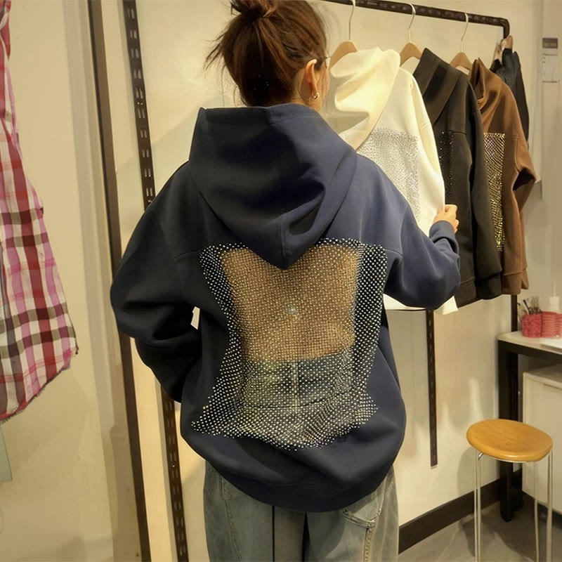 Solid Color Hollow Mesh Splicing Long-sleeved Hoodie - Dark Blue - US16-18(2XL) - image 4