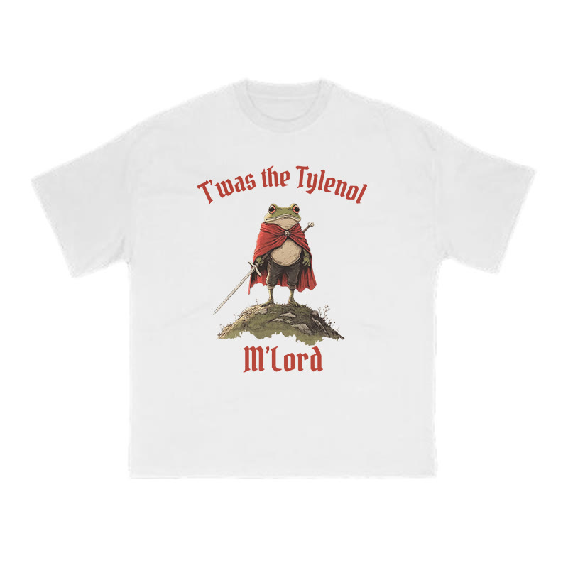 Unisex T'was The Tylenol M'lord Red Cloak Frog Print T-shirt - White - US16-18(2XL) - image 2