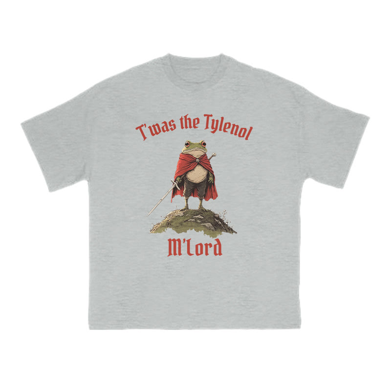 Unisex T'was The Tylenol M'lord Red Cloak Frog Print T-shirt - Grey - US16-18(2XL) - image 3